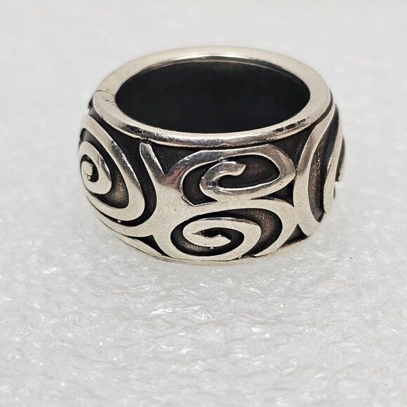 Sterling Silver 925 Oxidized Ring Women's Size 6.5 Chunky Wide Band Dome Swirl - Picture 2 of 12